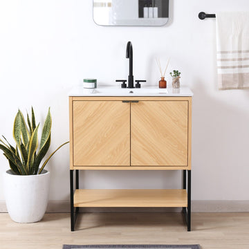 Juhl Chevron-Front Modern Minimalist 2-Shelf Bath Vanity Cabinet Only (Sink Basin Not Included)